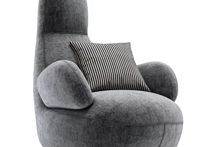 Comfortable Gray Single Sofa with Armrests and Black White Striped Pillow 3d model