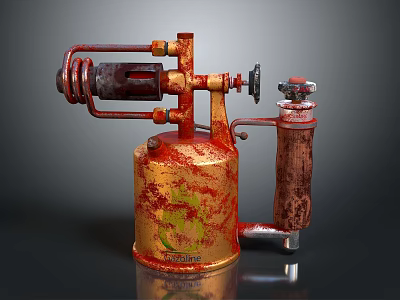 Vintage Coleman Blowtorch With Red Gold Rustic Finish And Metal Components 3d model