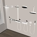 Modern White Wall Mounted Shower Head System With Overhead And Handheld Sprayers 3d model