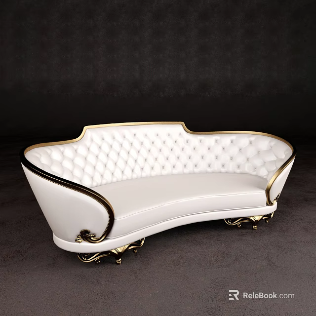 Elegant White Sectional Sofa With Gold Trim And Diamond Tufted Design 3d model 