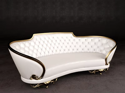 Elegant White Sectional Sofa With Gold Trim And Diamond Tufted Design 3d model
