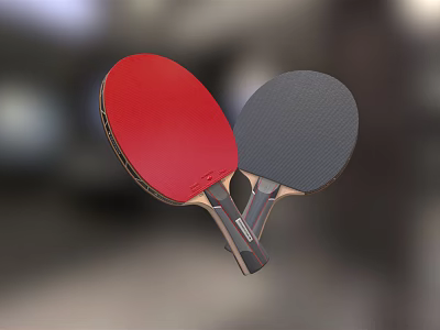 High Quality Table Tennis Rackets With Red And Black Surfaces Crossed Together 3d model
