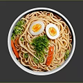 Delicious Ramen Bowl With Soft Boiled Eggs Green Onions And Carrot Slices