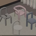 Contemporary Curved Design Chairs In Pink Gray White With Upholstered Seats And Metal Legs