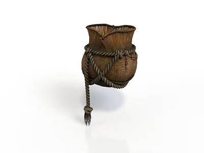 Brown Woven Decorative Hanging Basket With Rope Accents And Textured Design 3d model