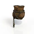 Brown Woven Decorative Hanging Basket With Rope Accents And Textured Design