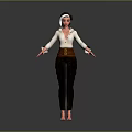 Game And Movie Character Wearing White Long Sleeve Top Brown Belt Dark Pants Barefoot