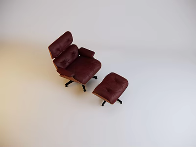 Burgundy Leather Lounge Chair With Matching Ottoman And Black Wooden Legs Design 3d model