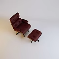 Burgundy Leather Lounge Chair With Matching Ottoman And Black Wooden Legs Design