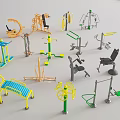 Public Outdoor Fitness Equipment With Various Exercise Machines And Colorful Designs
