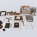 Organized Office Desk Supplies With File Holder Notebooks Pens And Storage Boxes