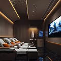 Luxurious Private Room Interior With Large Screen TV Reclining Seats And Warm Ambient Lighting