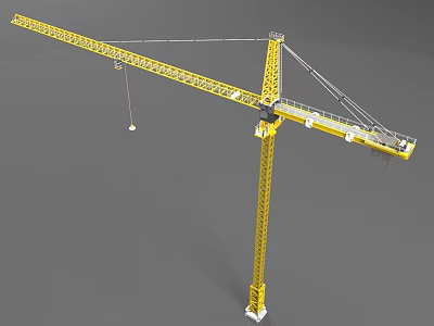 Yellow Industrial Tower Crane With Long Boom And Stable Mast Structure 3d model