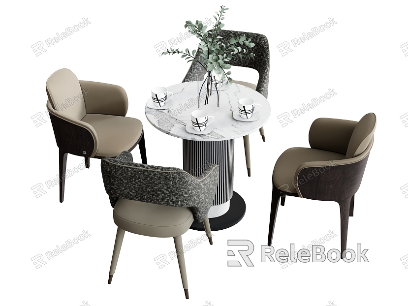 Dining Table and Chair Leisure Chair Dining Chair Dining Table Round Table Plant Vase Armchair model