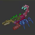Red And Green Decorative Mechanical Scorpion With Silver Metallic Components For Home Decoration