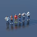 Group of People Standing Together in Casual Clothing on Smooth Surface with Reflections