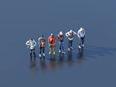 Group of People Standing Together in Casual Clothing on Smooth Surface with Reflections 3d model