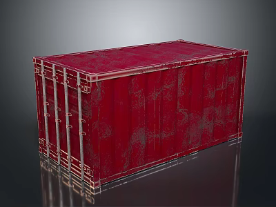 Red Metal Shipping Container with Textured Surface and Metal Hinges Frame 3d model