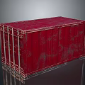 Red Metal Shipping Container with Textured Surface and Metal Hinges Frame