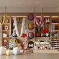 Fitness Sports Equipment Store Display With Hanging Yoga Straps Exercise Balls Skateboards And Ski Gear