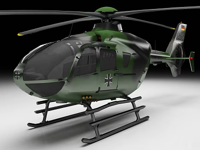 Military Helicopter Green Camouflage Exterior With German Flag Rotor Blades And Landing Gear 3d model