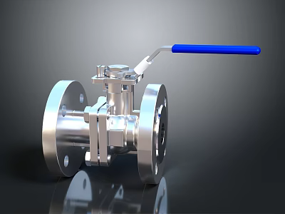 Stainless Steel Industrial Ball Valve With Blue Handle And Flange Connection Design 3d model