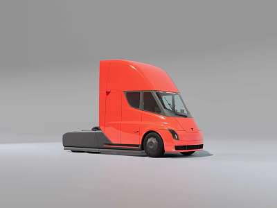 Red Tesla Semi Electric Truck With Streamlined Front Design And Modern Look 3d model