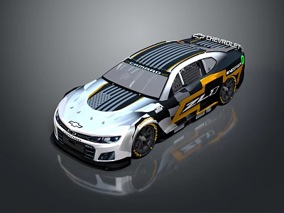 Chevrolet Race Car With Black Yellow Stripes And Streamlined Body Design 3d model