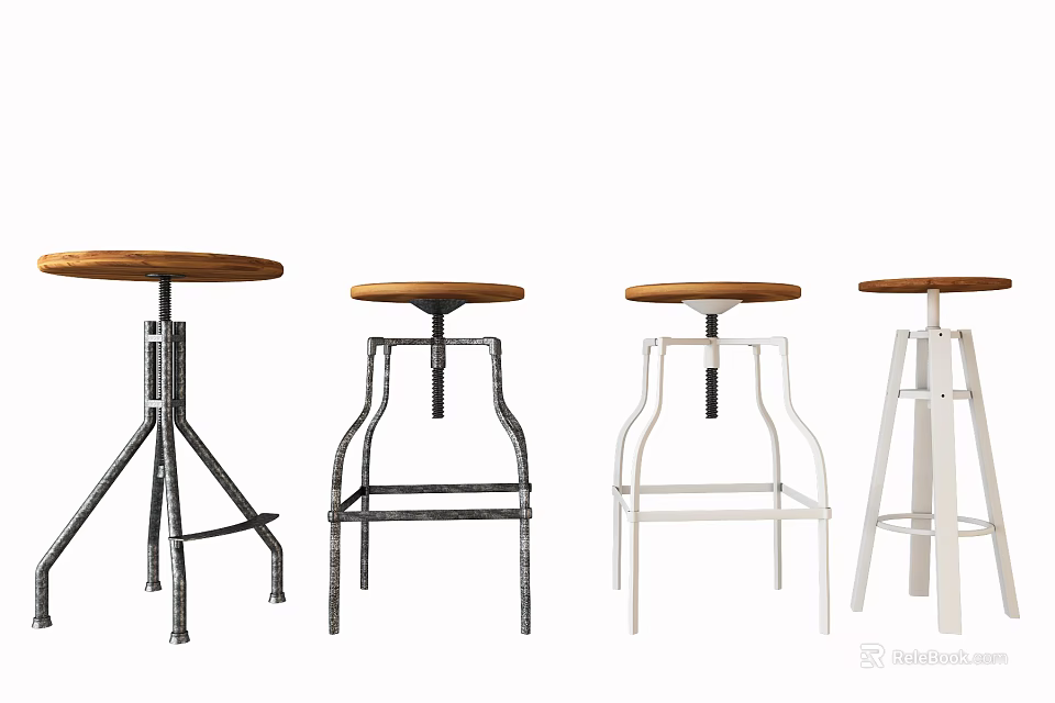Modern Bar Stools with Round Seats and Various Metal White Frames Design 3d model 