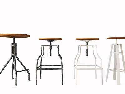 Modern Bar Stools with Round Seats and Various Metal White Frames Design 3d model