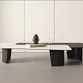 Minimalist Modern Coffee Table With White Top Dark Wood Legs Black Vase Book And Glass