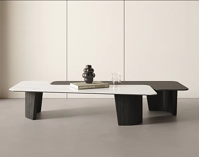 Minimalist Modern Coffee Table With White Top Dark Wood Legs Black Vase Book And Glass 3d model