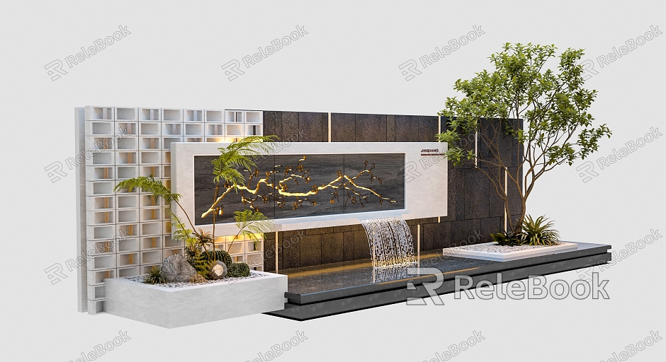 Modern landscape wall stacked waterscape wall model