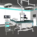 Advanced Medical Equipment in Operating Room Featuring Surgical Table Lights and Monitor