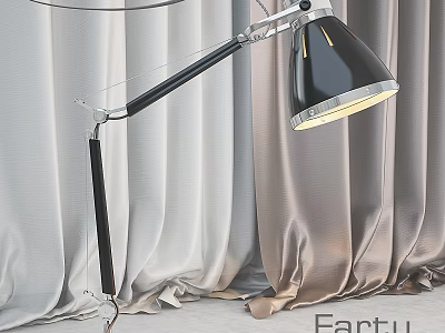 Modern Desk Lamp With Adjustable Metal Arm And Black Lampshade Against Light Gray Curtains 3d model