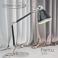 Modern Desk Lamp With Adjustable Metal Arm And Black Lampshade Against Light Gray Curtains