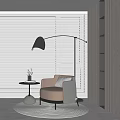 Modern Beige Single Sofa With Floor Lamp And Side Table Near Window Blinds 3d model