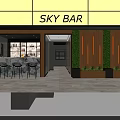 Rooftop Bar Outdoor Seating With Green Plants Water Feature And City Night View