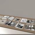 Books and Magazines Open and Closed on Wooden Table with Interior Design Black White