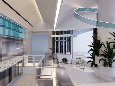 Modern Dessert Shop Interior Design With Open Kitchen And Glass Display Counter 3d model