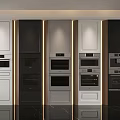 Modern Kitchen Appliances With Built In Ovens And Various Color Cabinets Neatly Arranged
