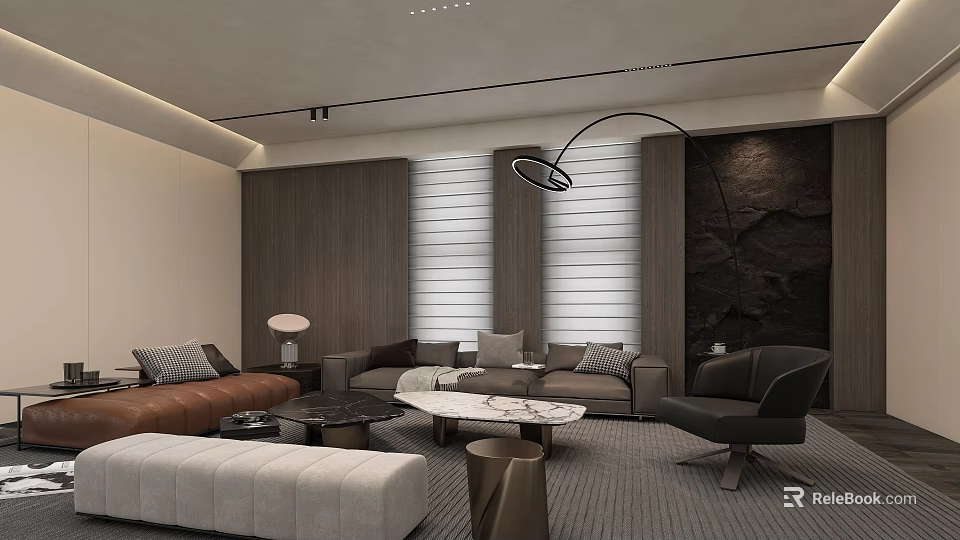 Modern Office Lounge Area With Sofa Armchair Coffee Table And Floor Lamp 3d model