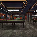 Modern Billiard Room Interior Design With Multiple Pool Tables And Stylish Lighting 3d model
