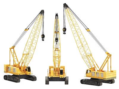 Three Yellow Crawler Cranes As Heavy Duty Function Vehicles With Different Angles 3d model