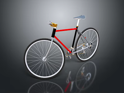Modern Bicycle With Red Frame White Saddle Black Tires And Golden Handlebar 3d model