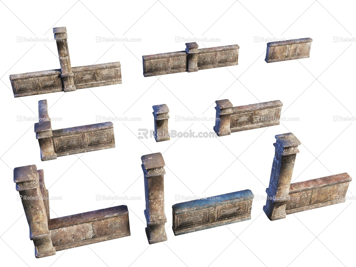 Ancient style stone balustrade European style fence medieval style European style fence 3d model