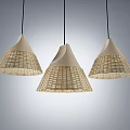 Modern Natural Bamboo Woven Pendant Lights With Three Cone Shaped Hanging Design