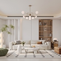 Modern Cream Style Living Room Sofa Coffee Table Chandelier Floor Lamp Single Sofa Pier Plant Decorative Painting 3d model