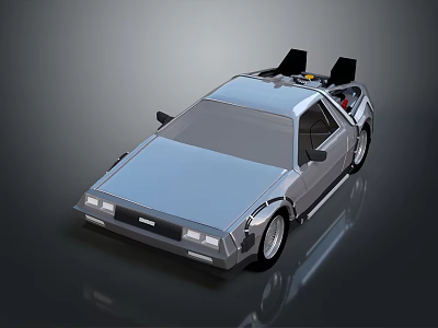Silver DeLorean Car With Gull Wing Doors And Futuristic Roof Components 3d model