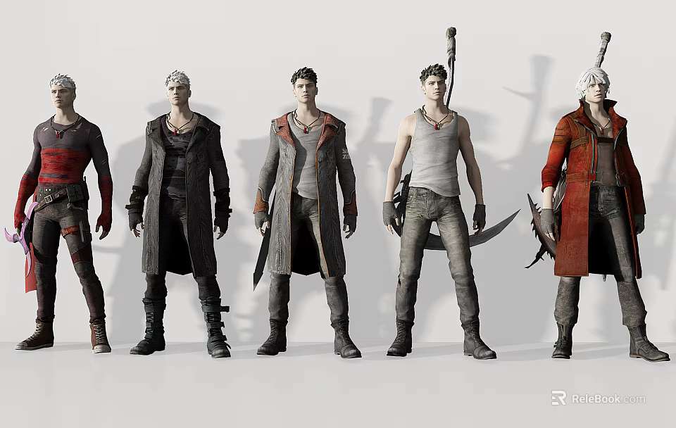 Game And Movie Characters In Different Outfits Coats Vests Holding Weapons 3d model 